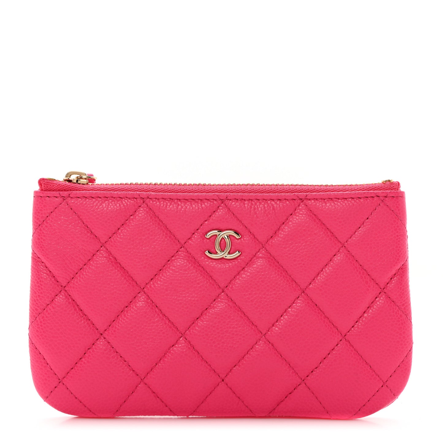 Caviar Quilted Small Cosmetic Case Fuchsia
