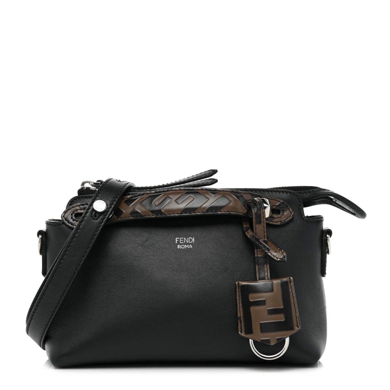 Fendi Vitello Dolce Bi-Color FF 1974 Embossed Mini By The Way Boston Bag Black Maya 1 of 12