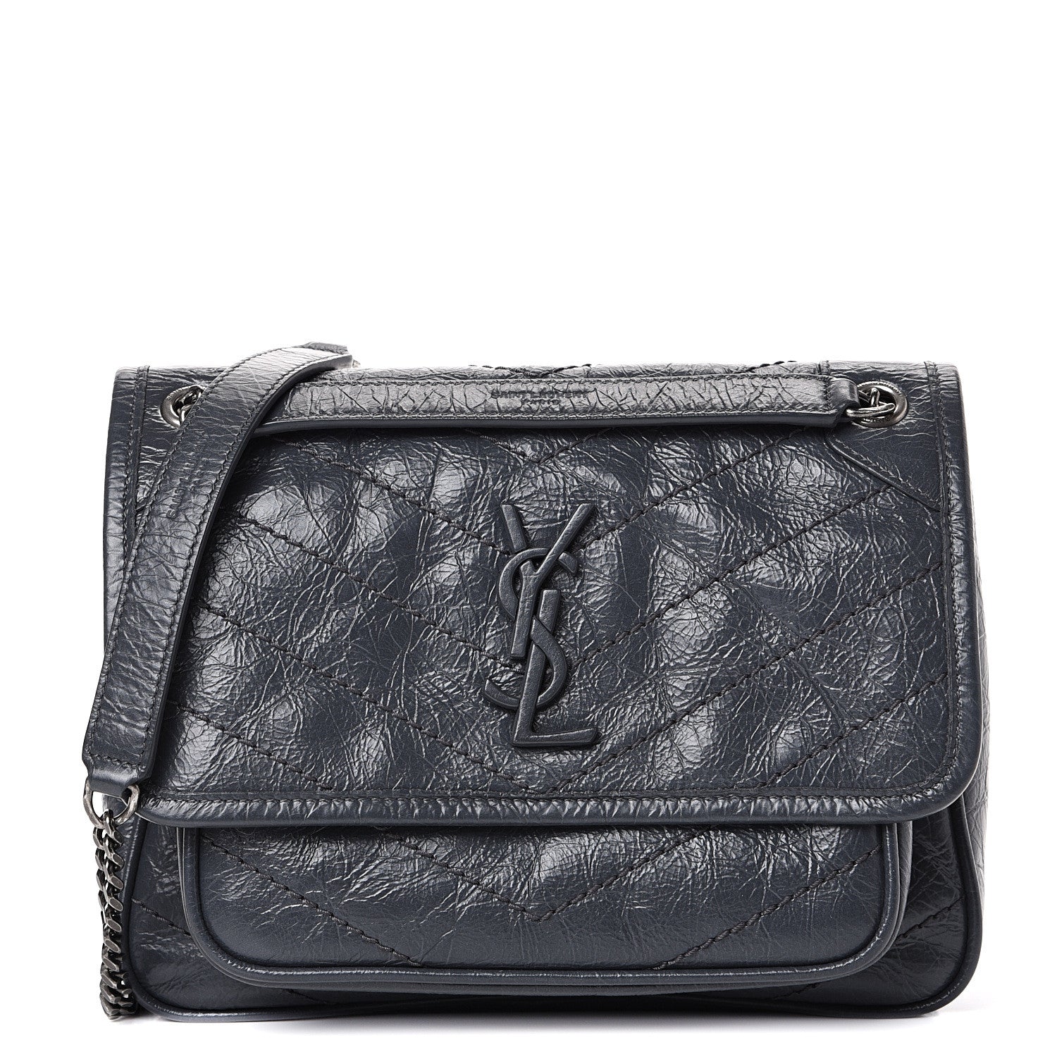 Saint Laurent Crinkled Calfskin Matelasse Monogram Baby Niki Chain Satchel Storm 1 of 11