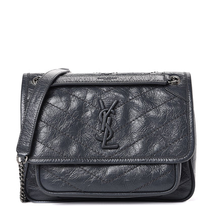 Saint Laurent Crinkled Calfskin Matelasse Monogram Baby Niki Chain Satchel Storm 1 of 11