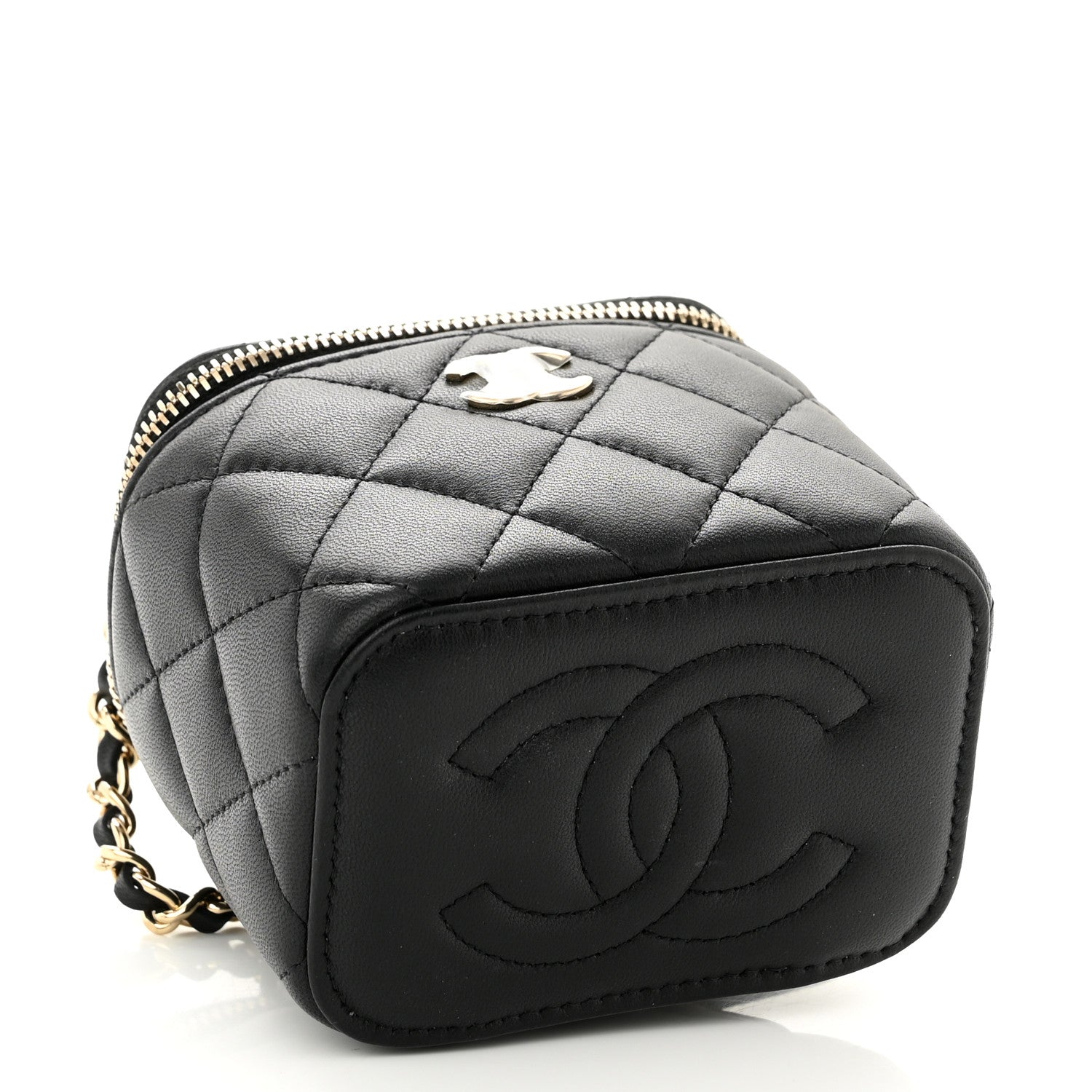 Chanel Lambskin Quilted Top Handle Mini Vanity Case With Chain Black 4 of 9