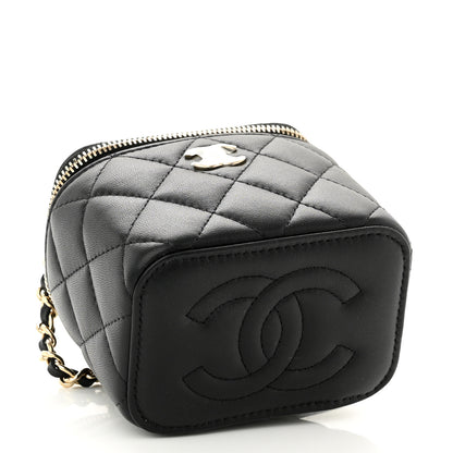 Chanel Lambskin Quilted Top Handle Mini Vanity Case With Chain Black 4 of 9