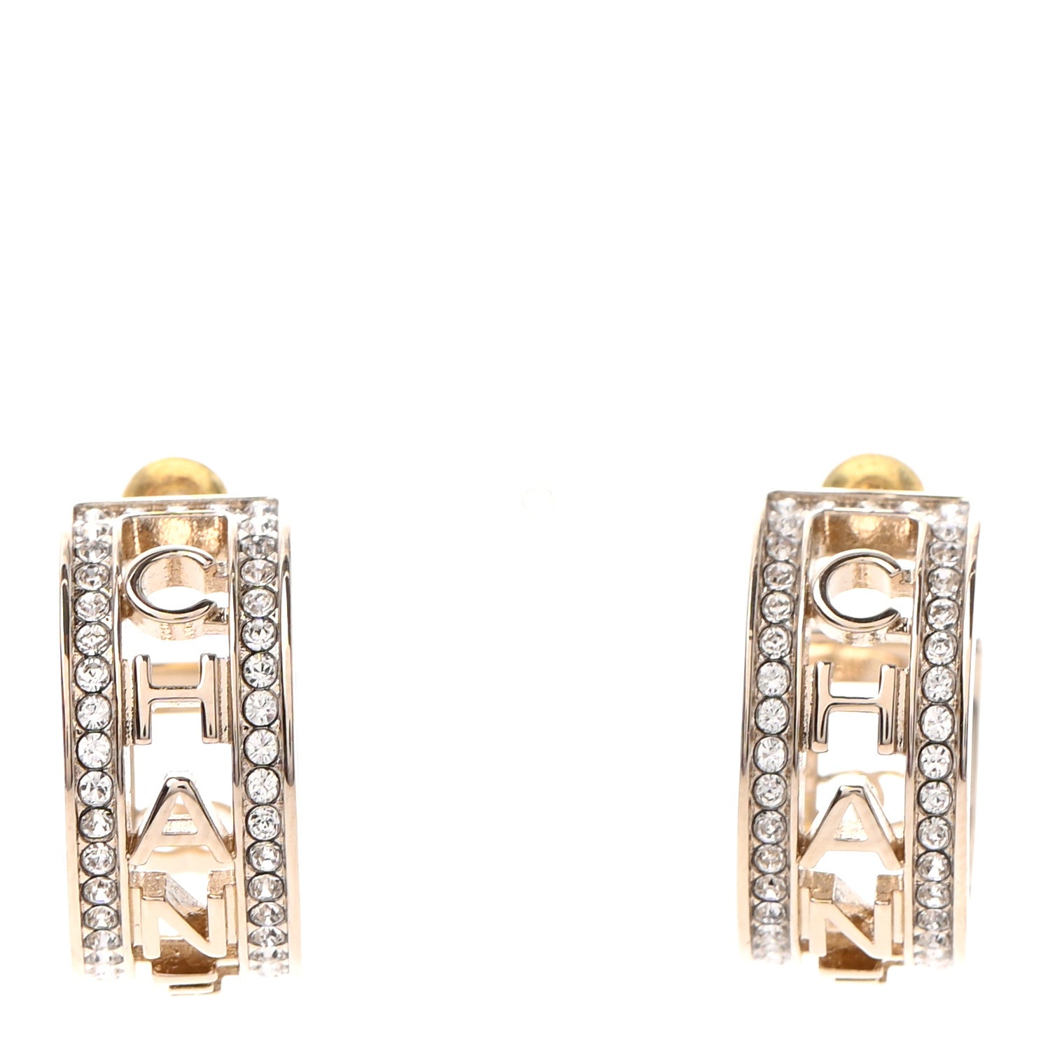 Chanel Metal Crystal Bow-tiful CC Hoop Earrings Gold 1 of 4