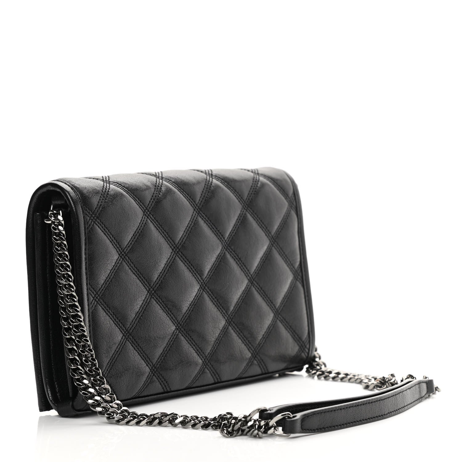 Saint Laurent Lambskin Diamond Quilted Becky Chain Wallet Black 3 of 11