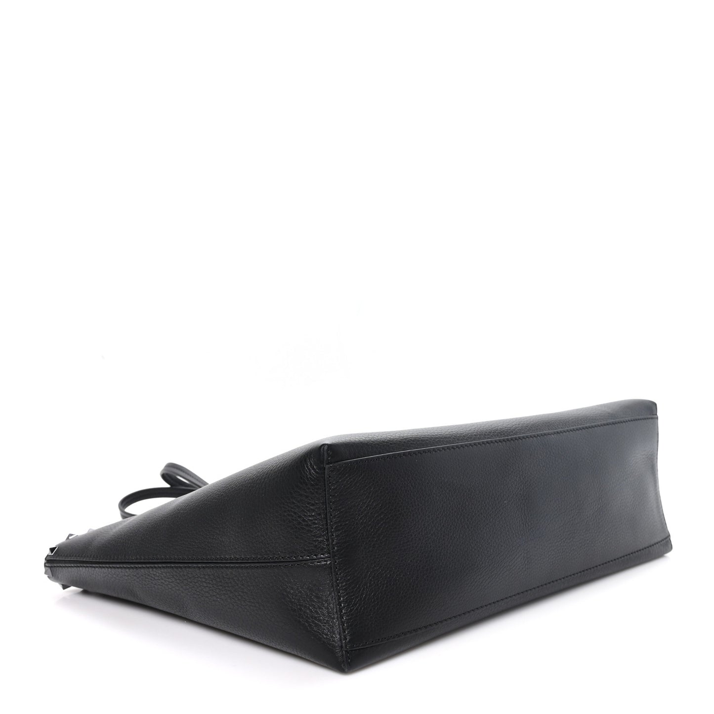 Grained Calfskin Rockstud Shoulder Tote Black