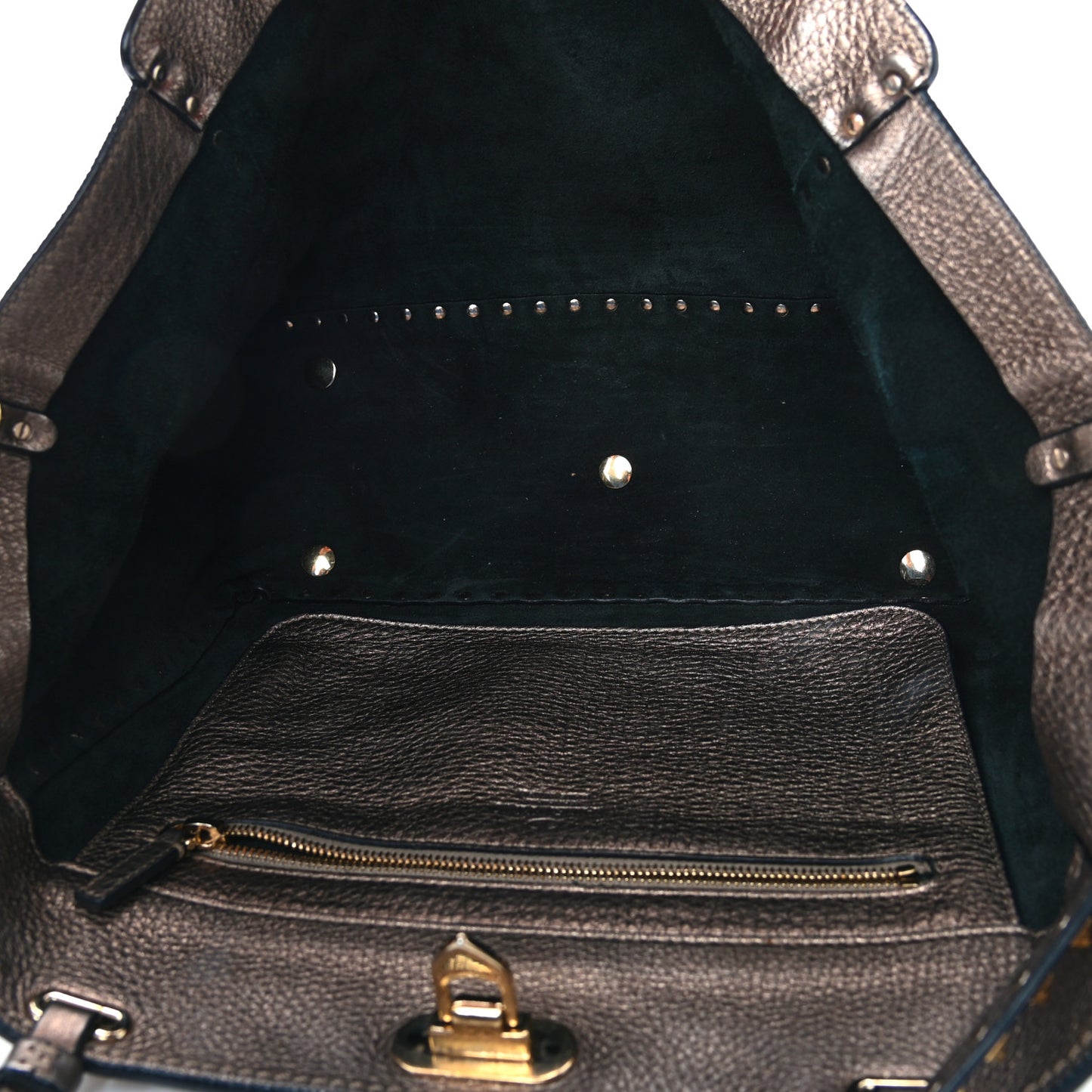 Metallic Alce Printed Calfskin Medium Rockstud Tote Sasso