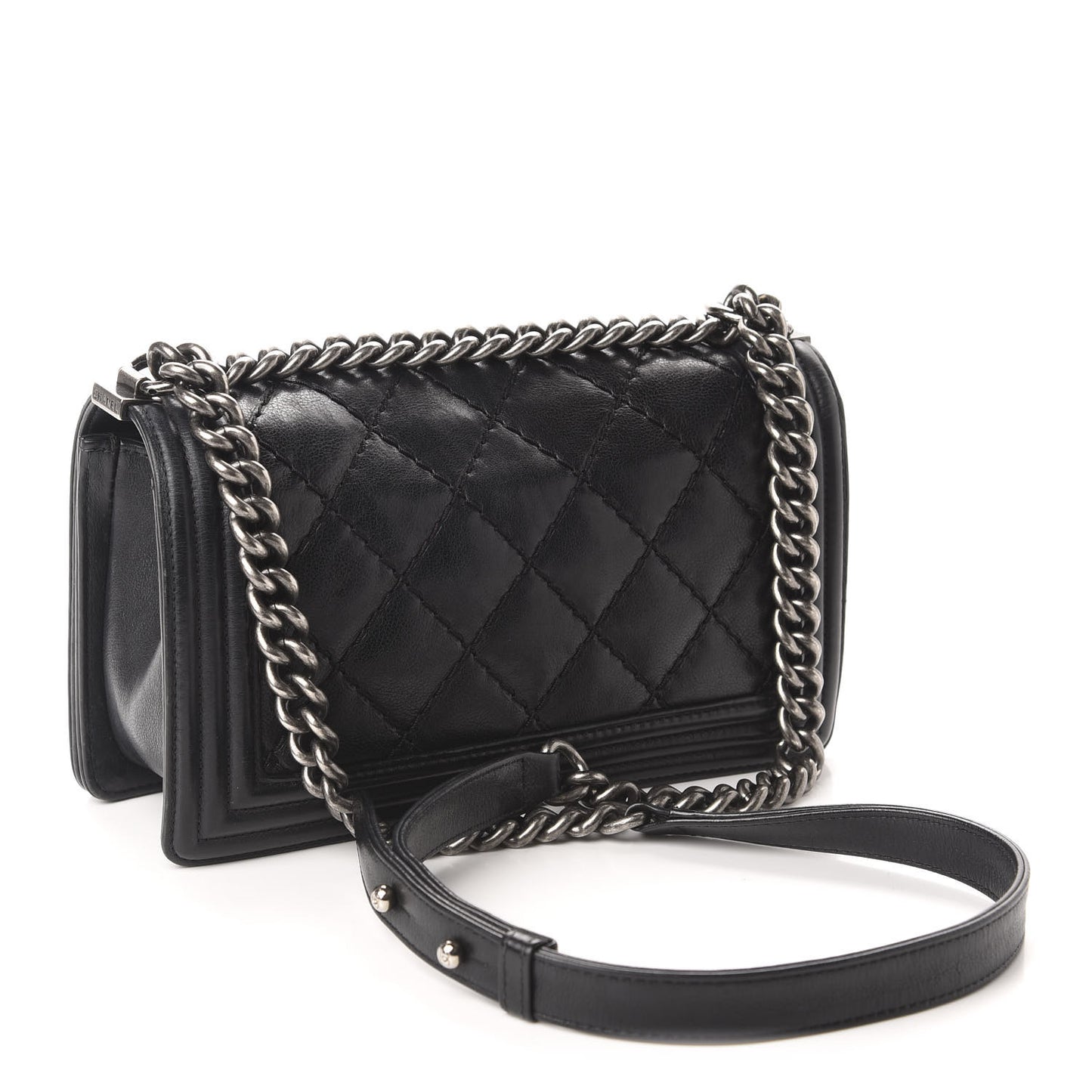 Calfskin Double Stitch Medium Boy Flap Black