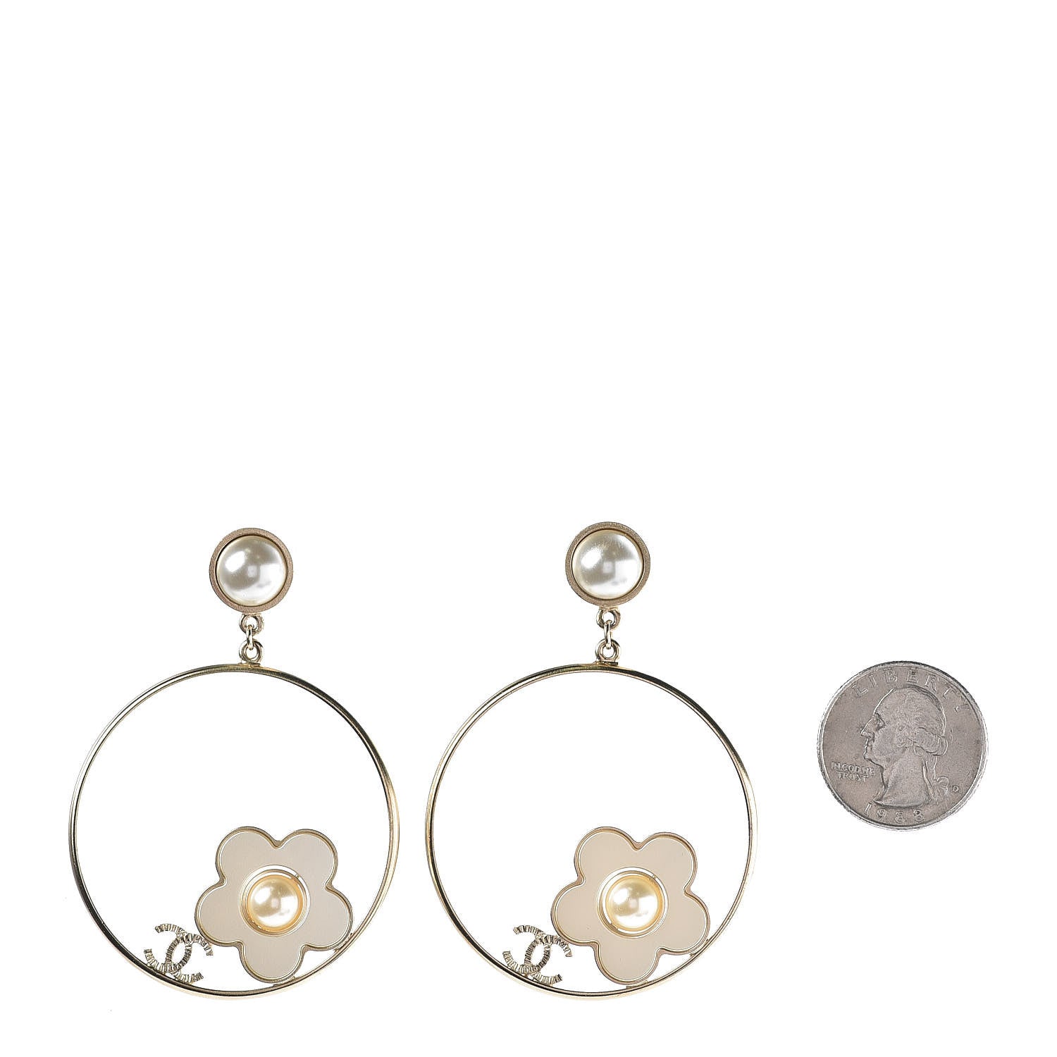 Chanel Pearl CC Camellia Hoop Earrings Gold 2 of 4