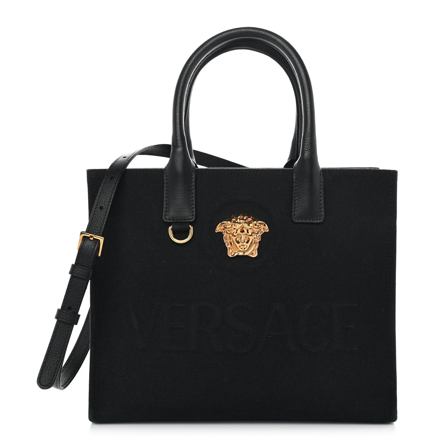 Canvas Calfskin La Medusa Small Tote Black