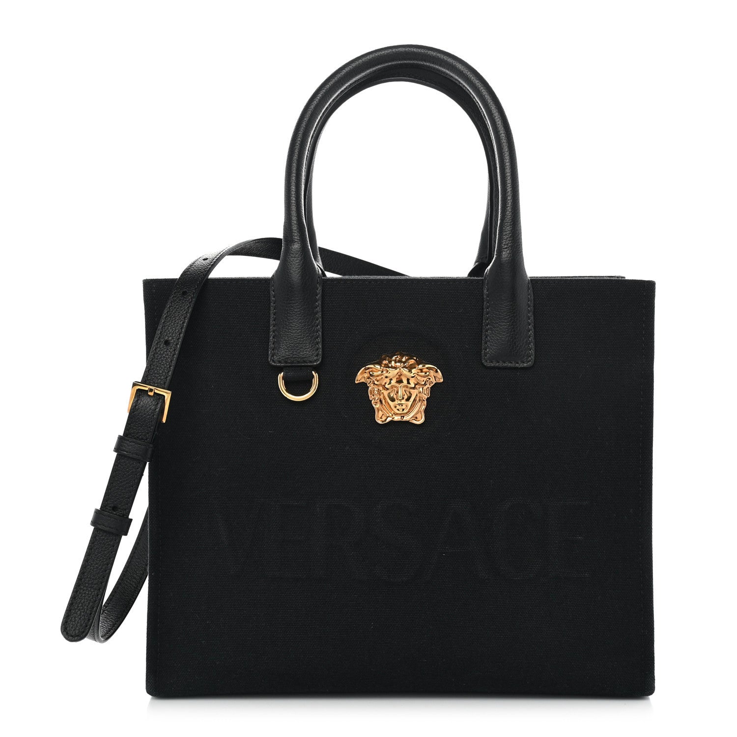 Versace Canvas Calfskin La Medusa Small Tote Black 1 of 12