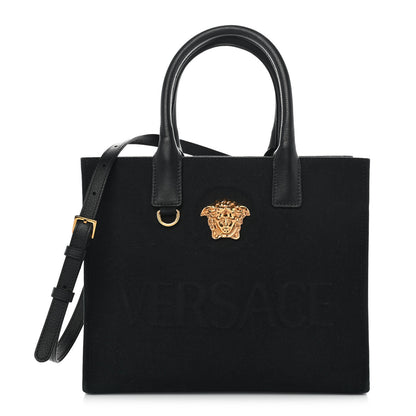 Versace Canvas Calfskin La Medusa Small Tote Black 1 of 12
