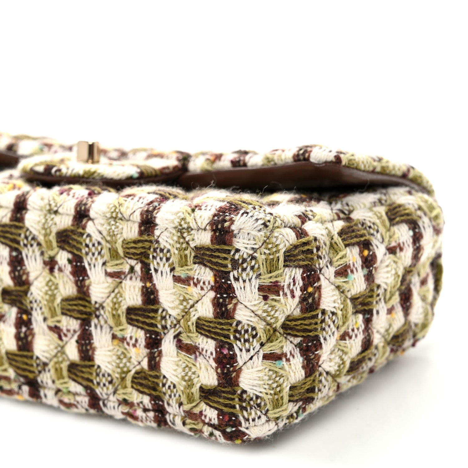 Chanel Tweed Quilted Mini Rectangular Flap Green Brown 10 of 10