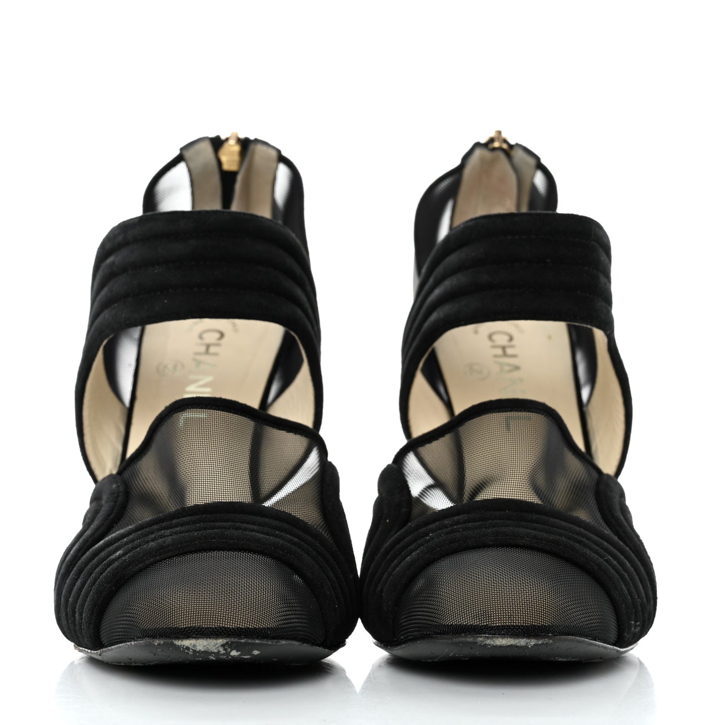 Suede Mesh Cap Toe Mary Jane Pumps 42 Black