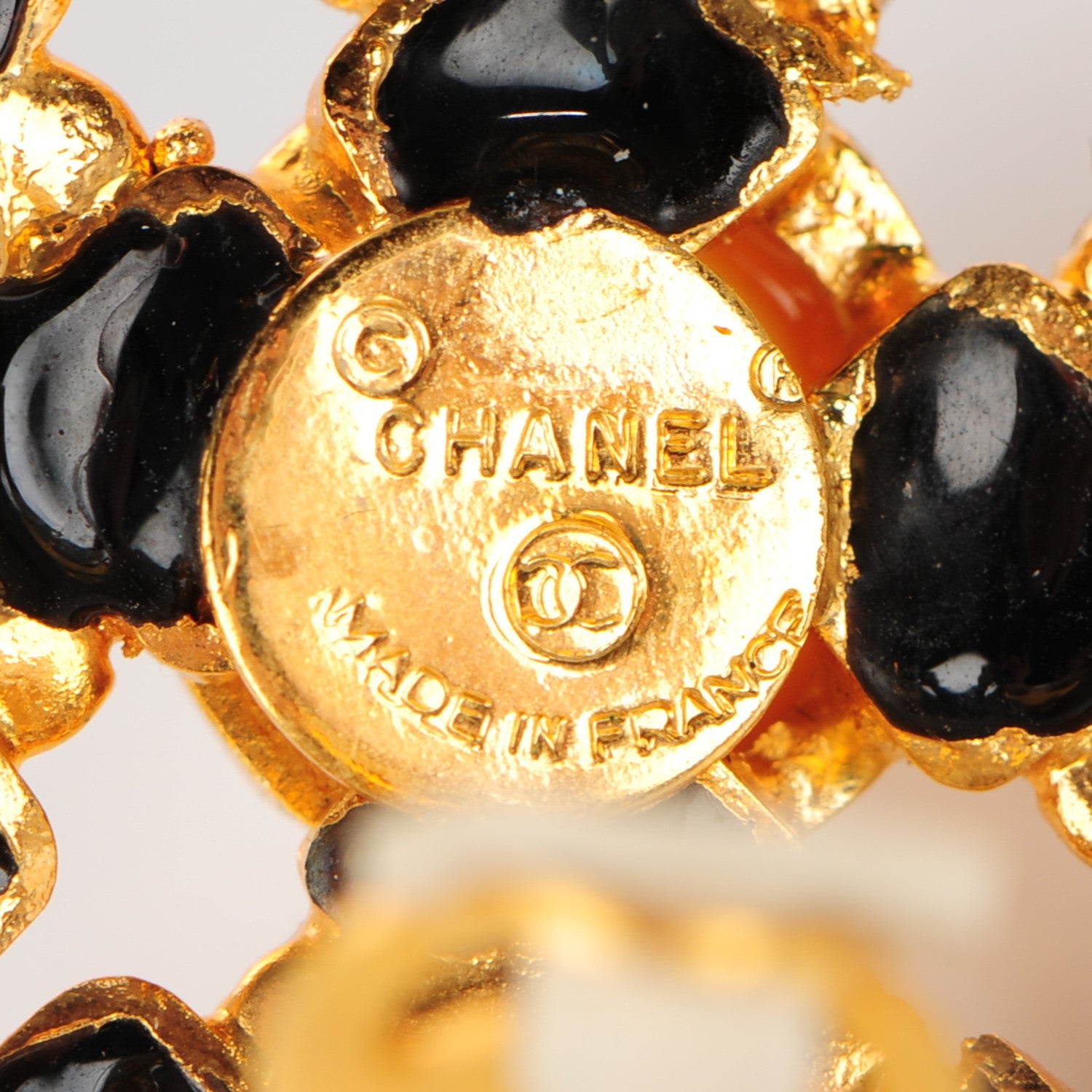 Chanel Enamel Crystal Pearl Clip On Earrings Black and Gold 4 of 4