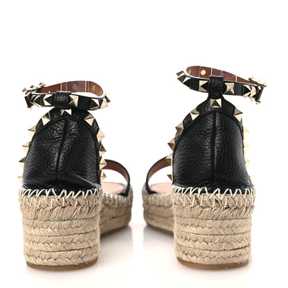 Valentino Garavani Grained Calfskin Rockstud Ankle Strap Espadrille 30/55mm Wedge Sandals 36 Black 6 of 11