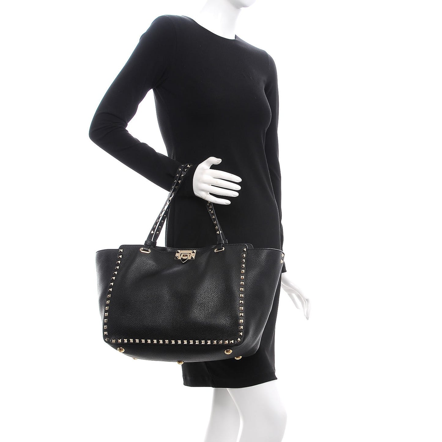 Alce Printed Calfskin Medium Rockstud Tote Black