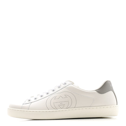 Gucci Calfskin Interlocking G Perforated Mens Ace Sneakers 8 White Grey Sky 1 of 12