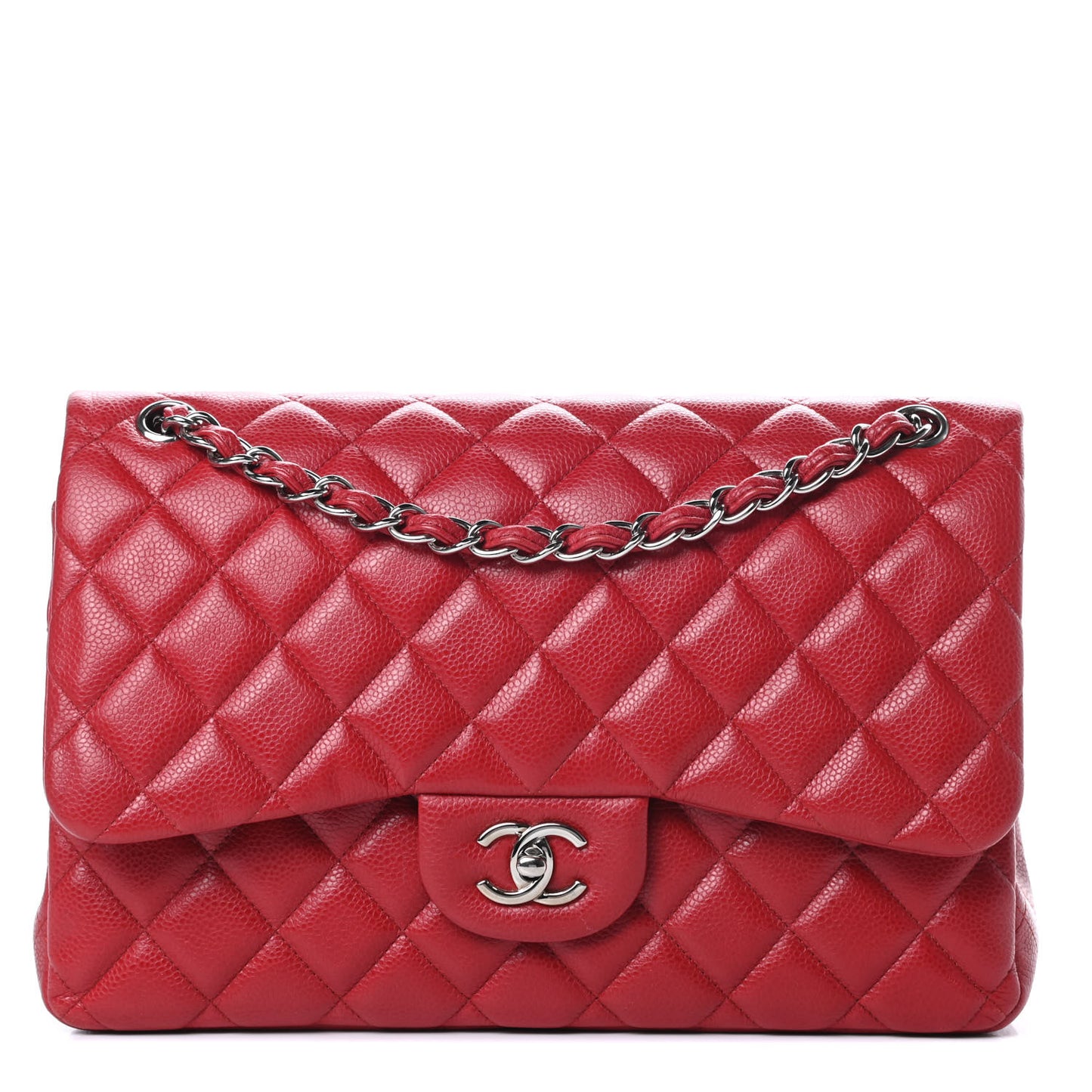 Caviar Quilted Jumbo Double Flap Dark Red