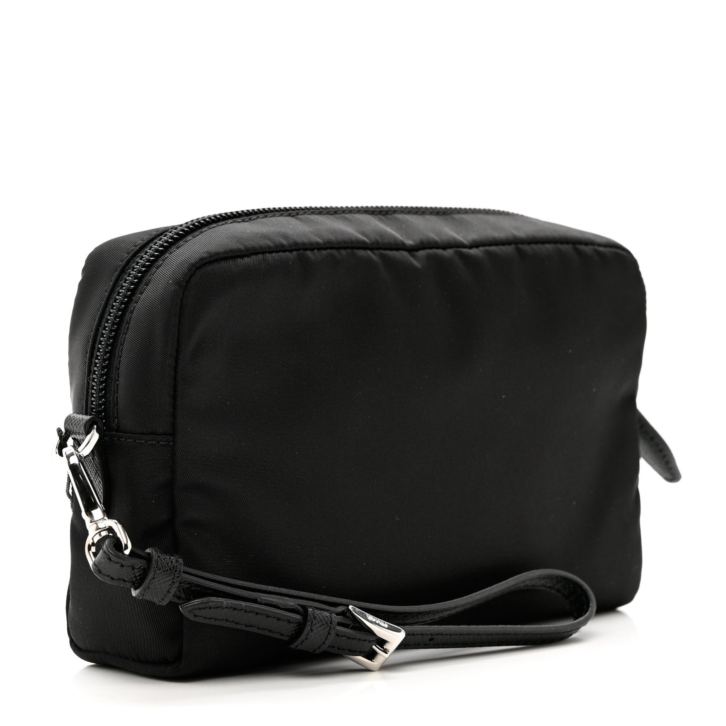 Tessuto Nylon Vela Saffiano Necessaire Wristlet Pouch Black