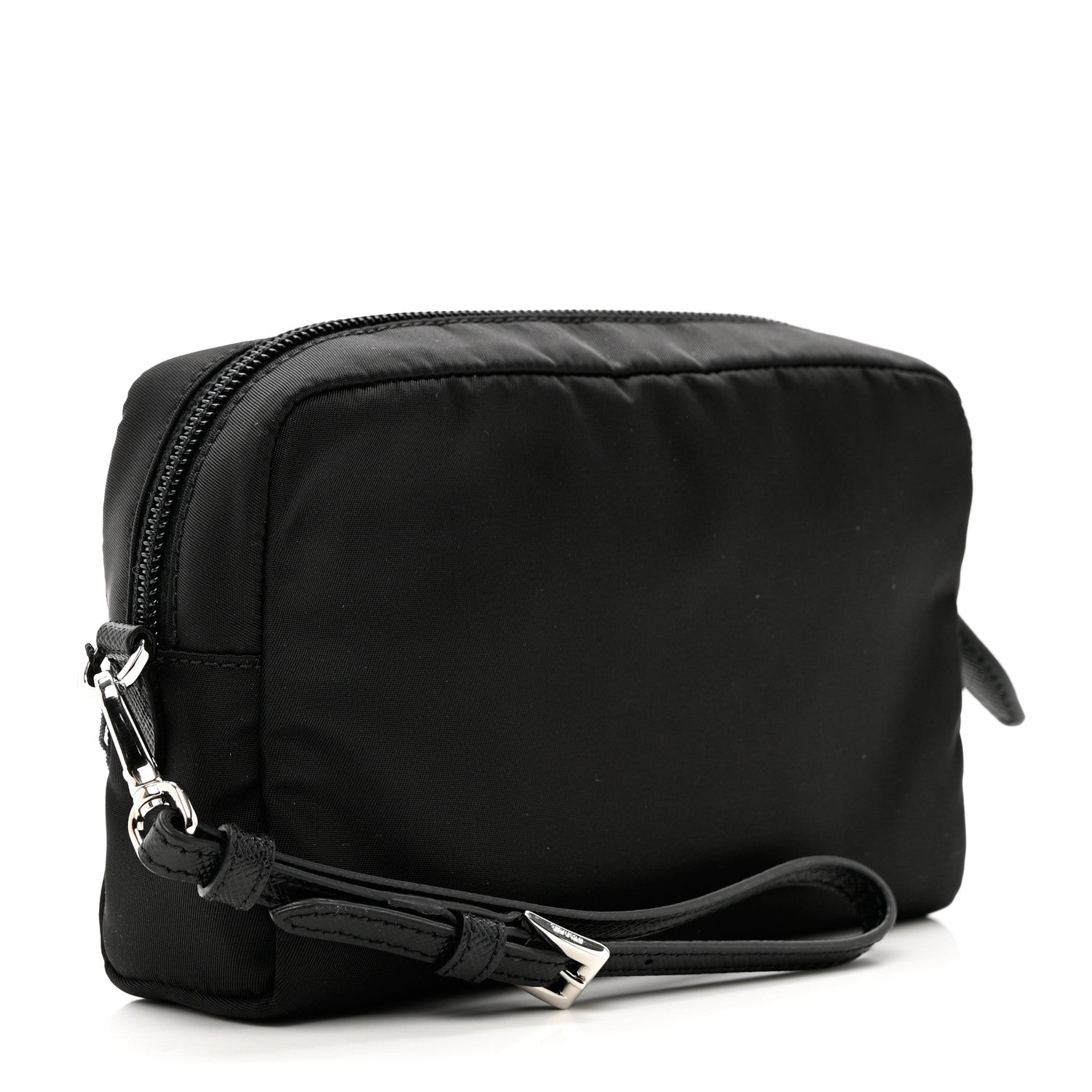 Prada Tessuto Nylon Vela Saffiano Necessaire Wristlet Pouch Black 3 of 6