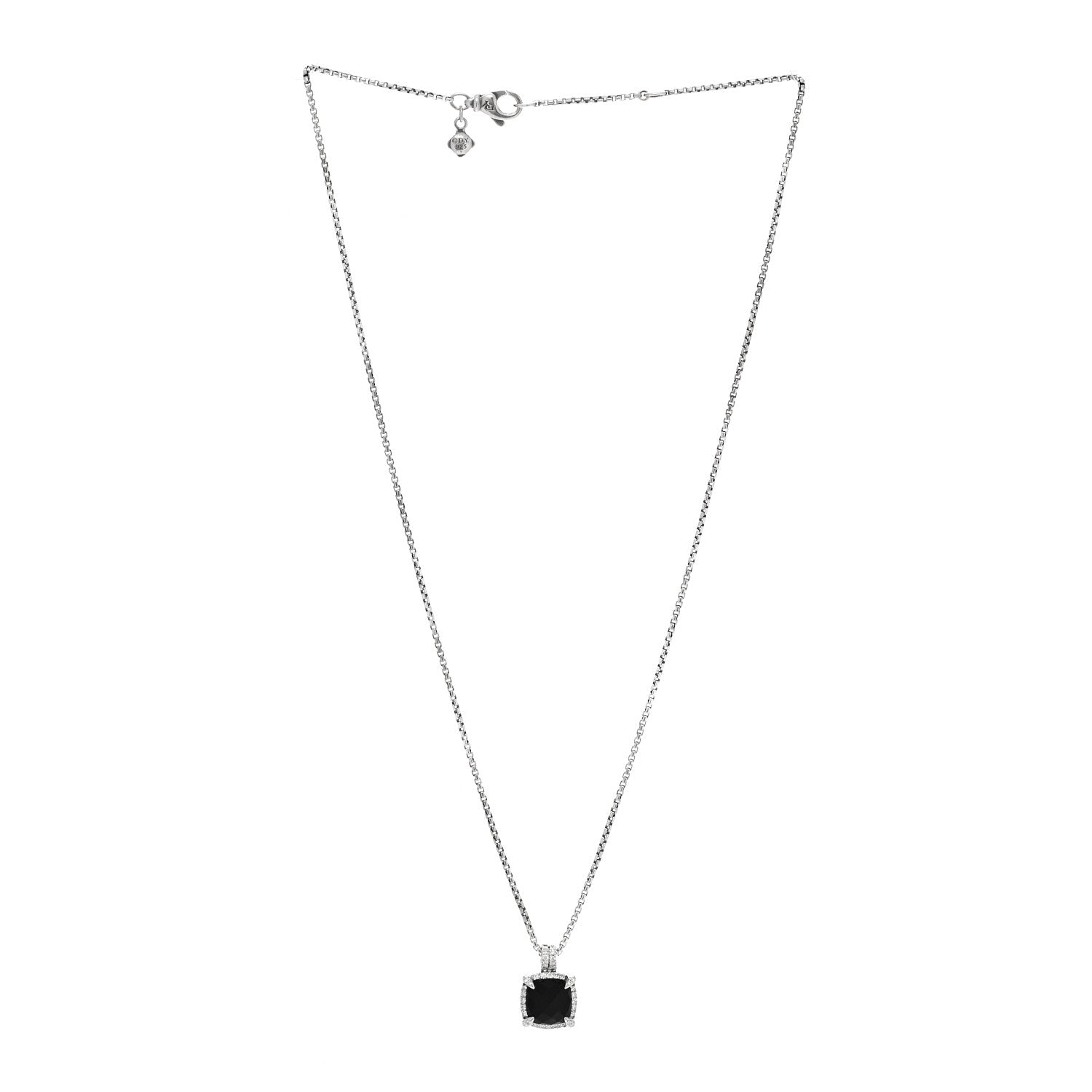 David Yurman Sterling Silver Diamond Black Onyx 9mm Chatelaine Pave Bezel Pendant Necklace 3 of 6