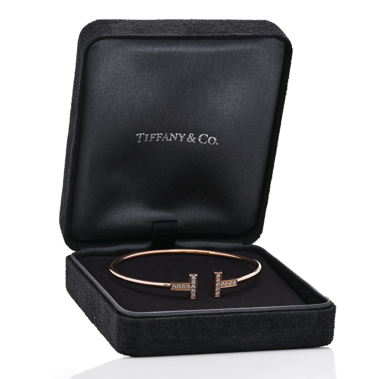 Tiffany 18K Rose Gold Diamond T Wire Bracelet 4 of 4