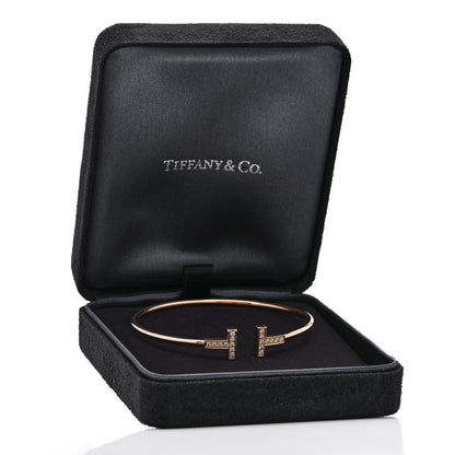 Tiffany 18K Rose Gold Diamond T Wire Bracelet 4 of 4