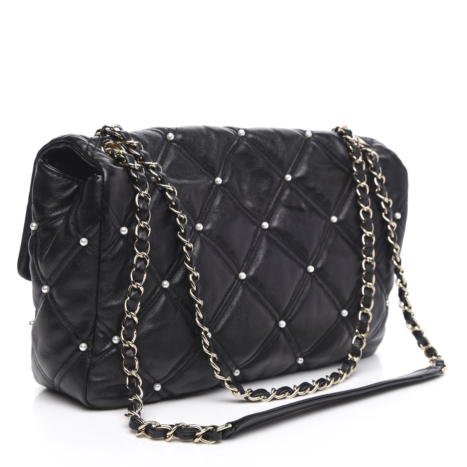 Chanel Lambskin Quilted Pearl Studded Flap Black 3 of 12