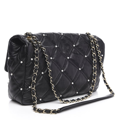 Chanel Lambskin Quilted Pearl Studded Flap Black 3 of 12