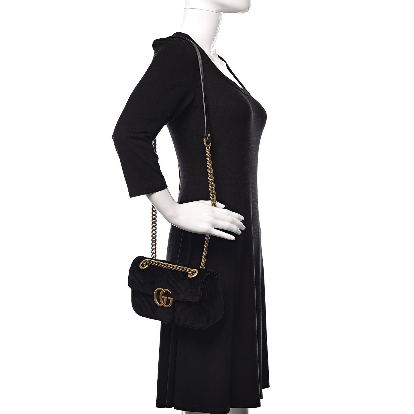 Velvet Matelasse Mini GG Marmont Shoulder Bag Black