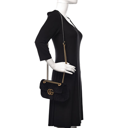 Gucci Velvet Matelasse Mini GG Marmont Shoulder Bag Black 2 of 10