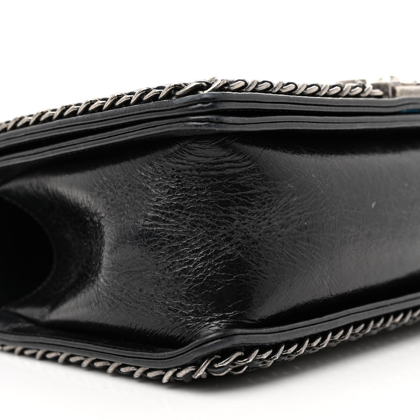 Glazed Calfskin Quilted Medium Chain Around Boy Flap Black
