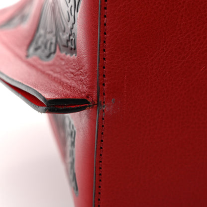 Valentino Garavani Grained Calfskin Butterfly Embossed Medium VLogo Escape Shopper Bag Red Black 13 of 17