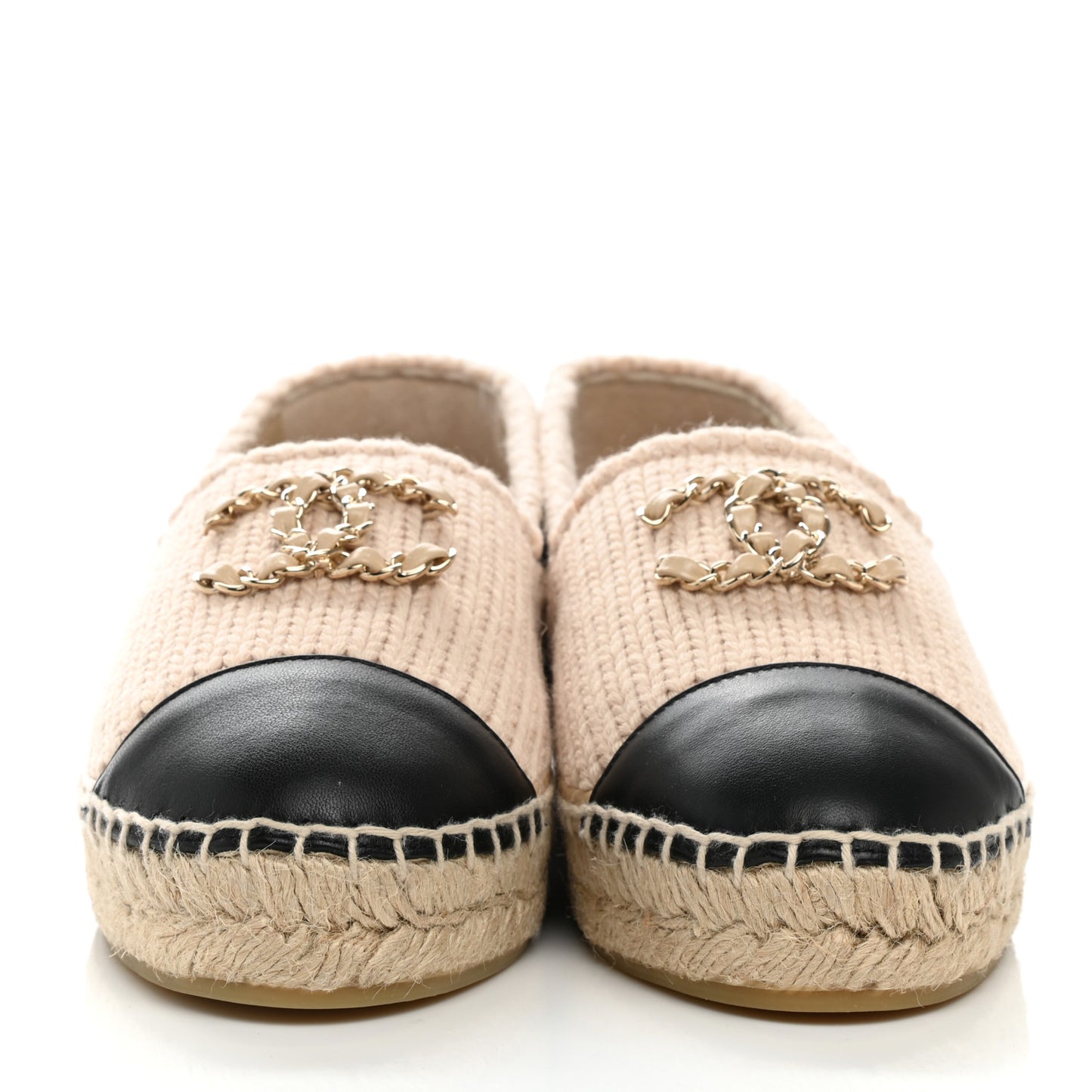 Knitted Wool Lambskin Chain CC Espadrilles 38 Beige Black