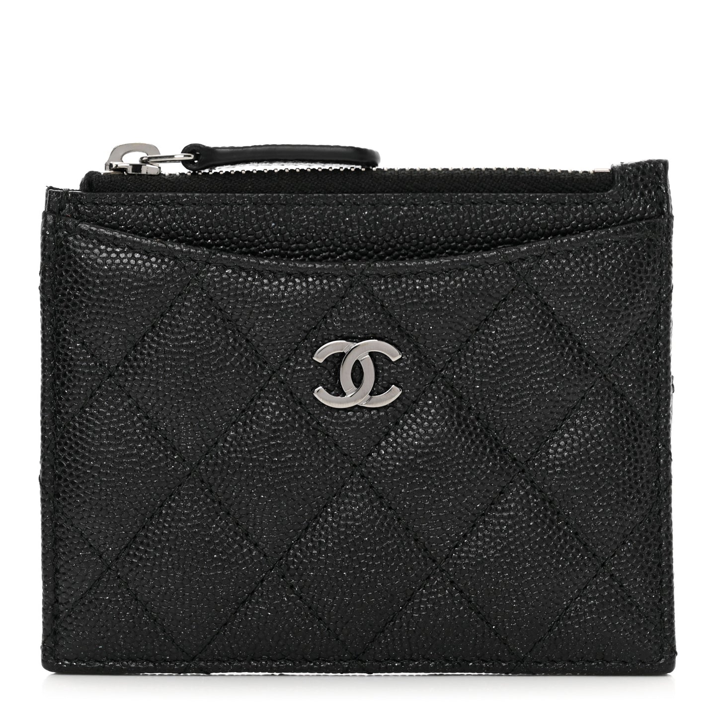 Iridescent Caviar Quilted CC Zip Card Holder Black