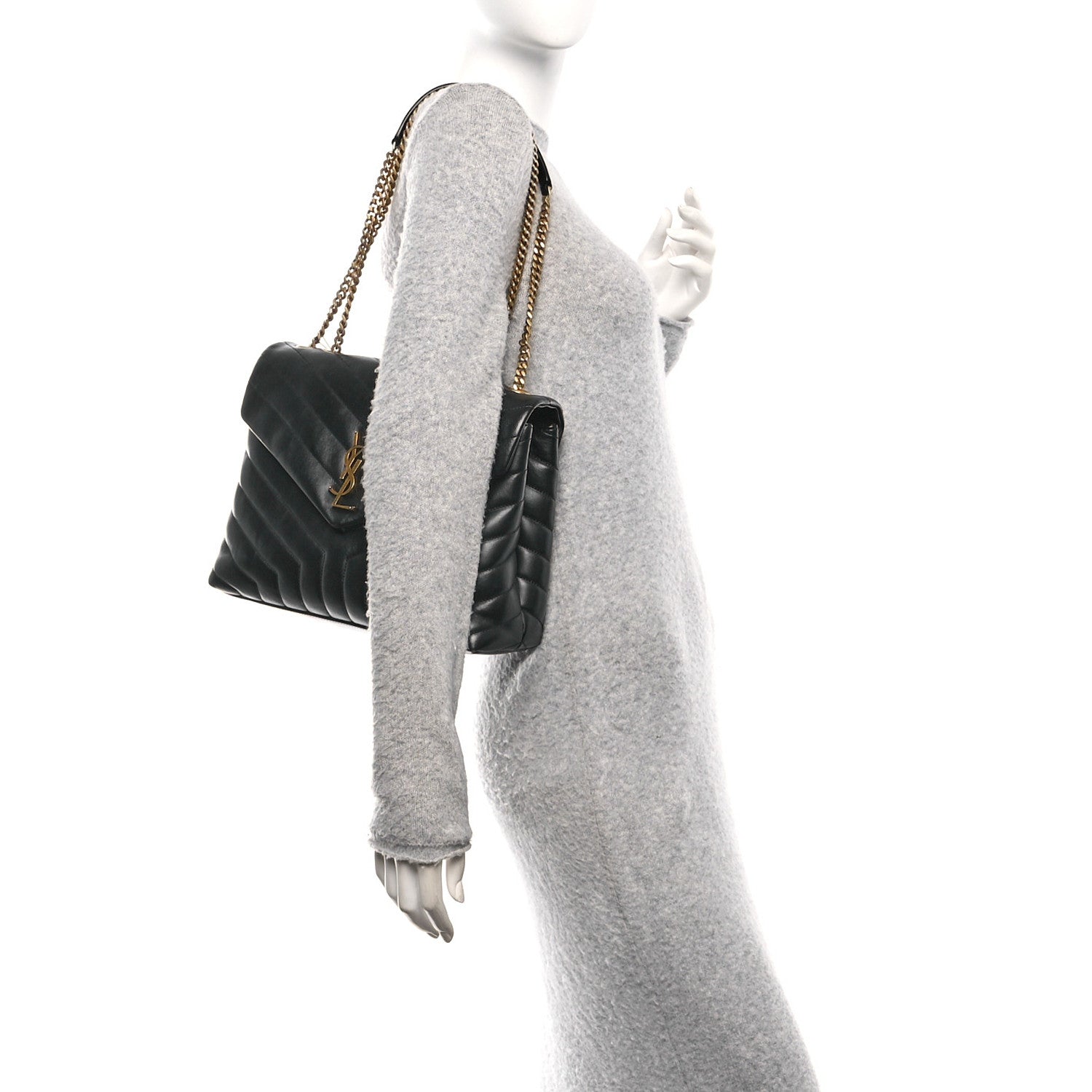 Saint Laurent Calfskin Y Quilted Monogram Medium Loulou Chain Satchel Black 2 of 12