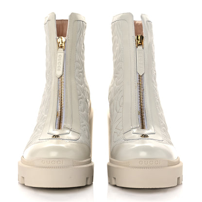 Gucci Calfskin Nappa Rhombus Quilted Trip Ankle Boots 36.5 Great White 2 of 10