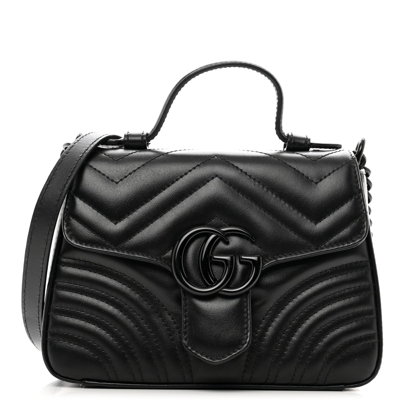 Calfskin Matelasse Monochrome Mini GG Marmont Top Handle Shoulder Bag Black