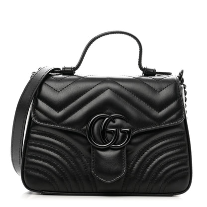 Gucci Calfskin Matelasse Monochrome Mini GG Marmont Top Handle Shoulder Bag Black 1 of 10