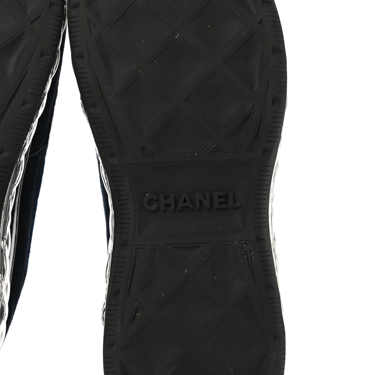 Chanel Suede Calfskin Velvet Grosgrain CC Sneakers 37.5 Navy Blue Black 6 of 9