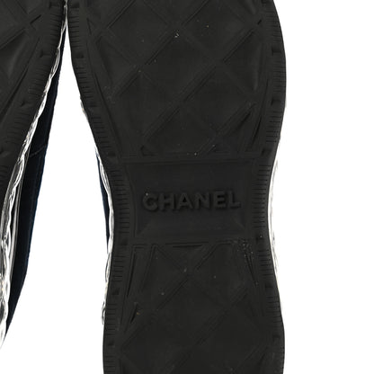Chanel Suede Calfskin Velvet Grosgrain CC Sneakers 37.5 Navy Blue Black 6 of 9
