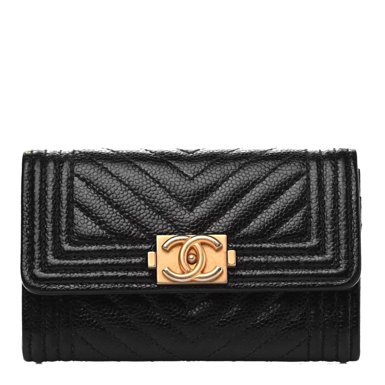 Chanel Caviar Chevron Quilted Boy Card Holder Wallet Black 1 of 7