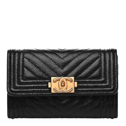 Chanel Caviar Chevron Quilted Boy Card Holder Wallet Black 1 of 7