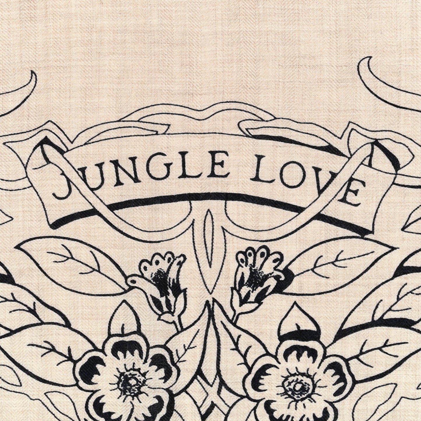 Cashmere Silk Jungle Love Tattoo Shawl 140 Natural Bleu Black