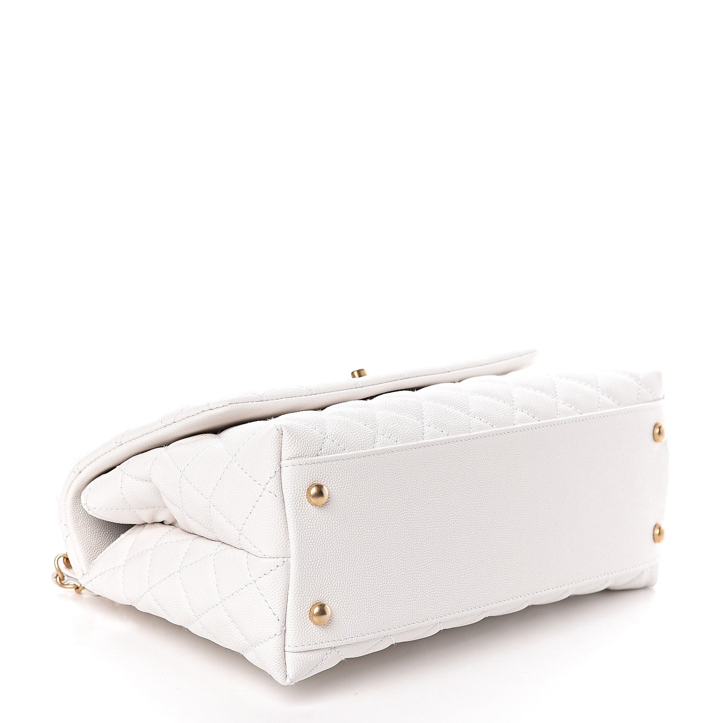 Caviar Lizard Quilted Small Coco Handle Flap White Beige