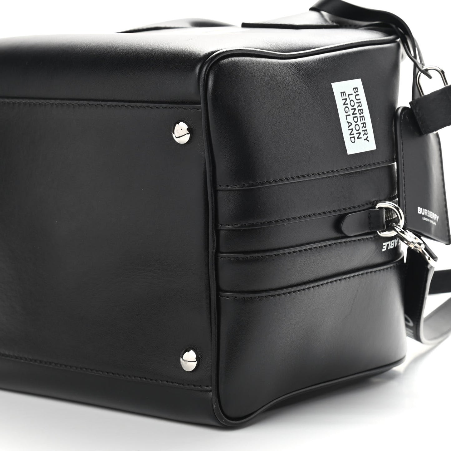Smooth Calfskin Montage Print Small Cube Bowling Bag Black