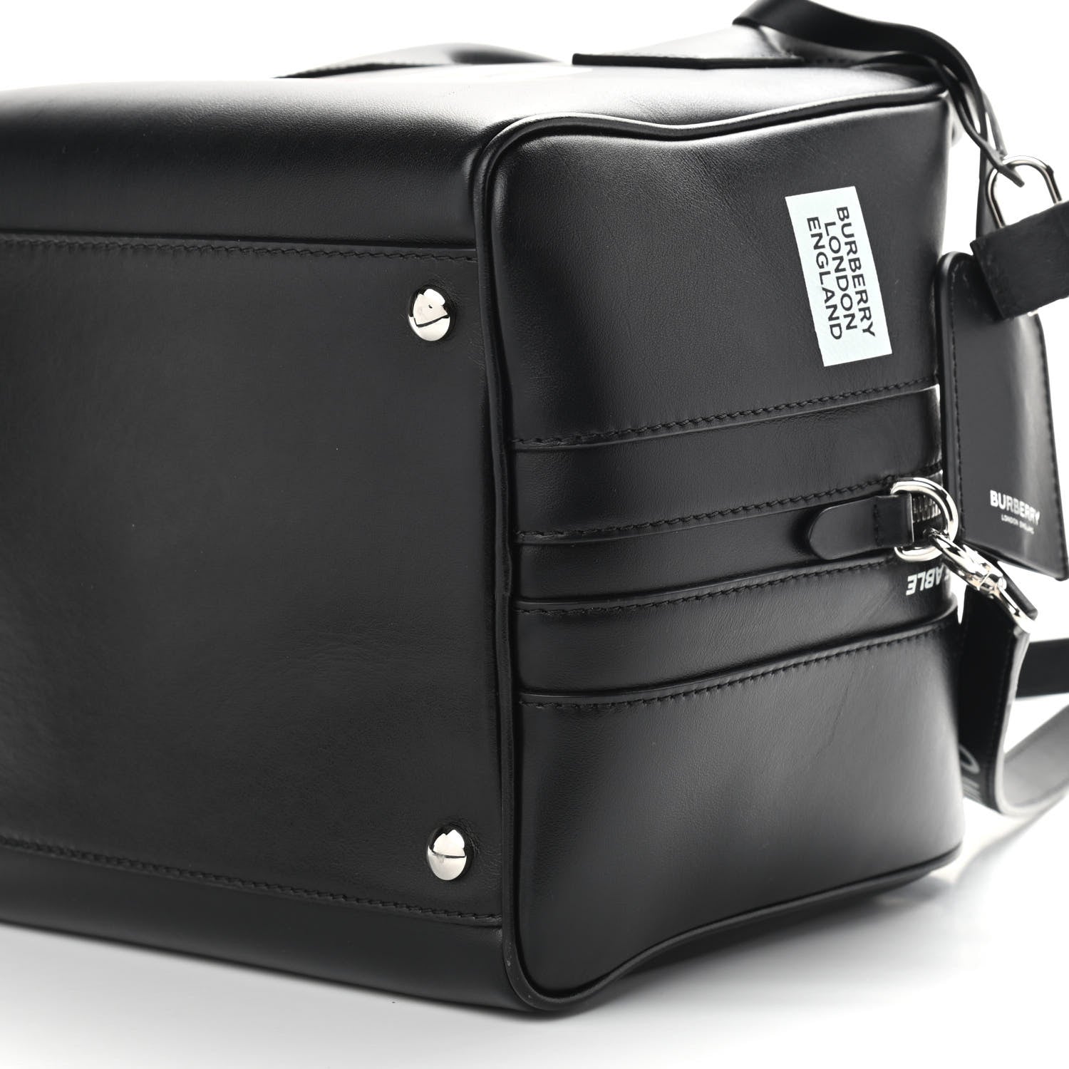 Burberry Smooth Calfskin Montage Print Small Cube Bowling Bag Black 9 of 11