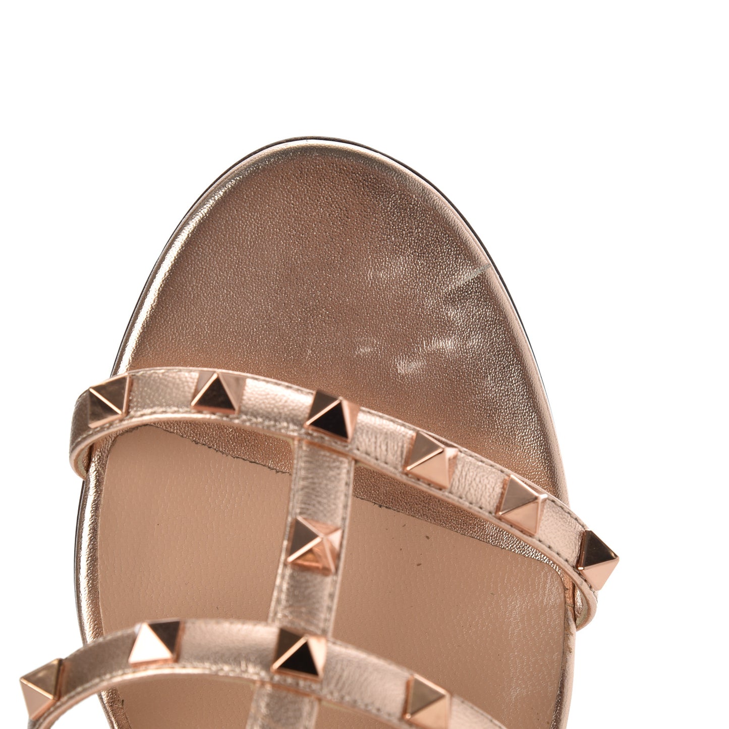Metallic Nappa Rockstud Caged Flat Slide Sandals 38 Rame