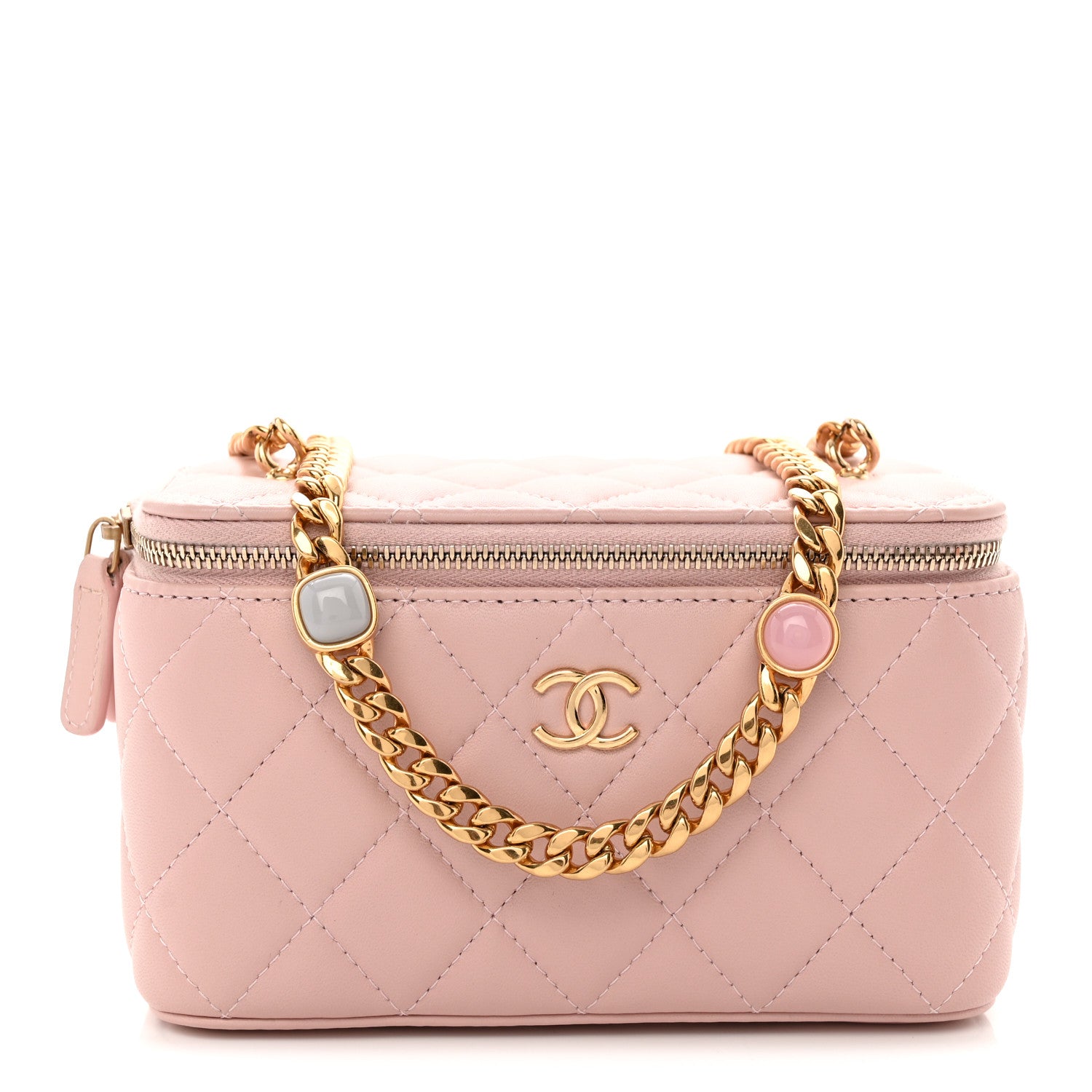 Chanel Lambskin Quilted Pearl Enamel Small Vanity Case With Chain Light Pink 1 of 10