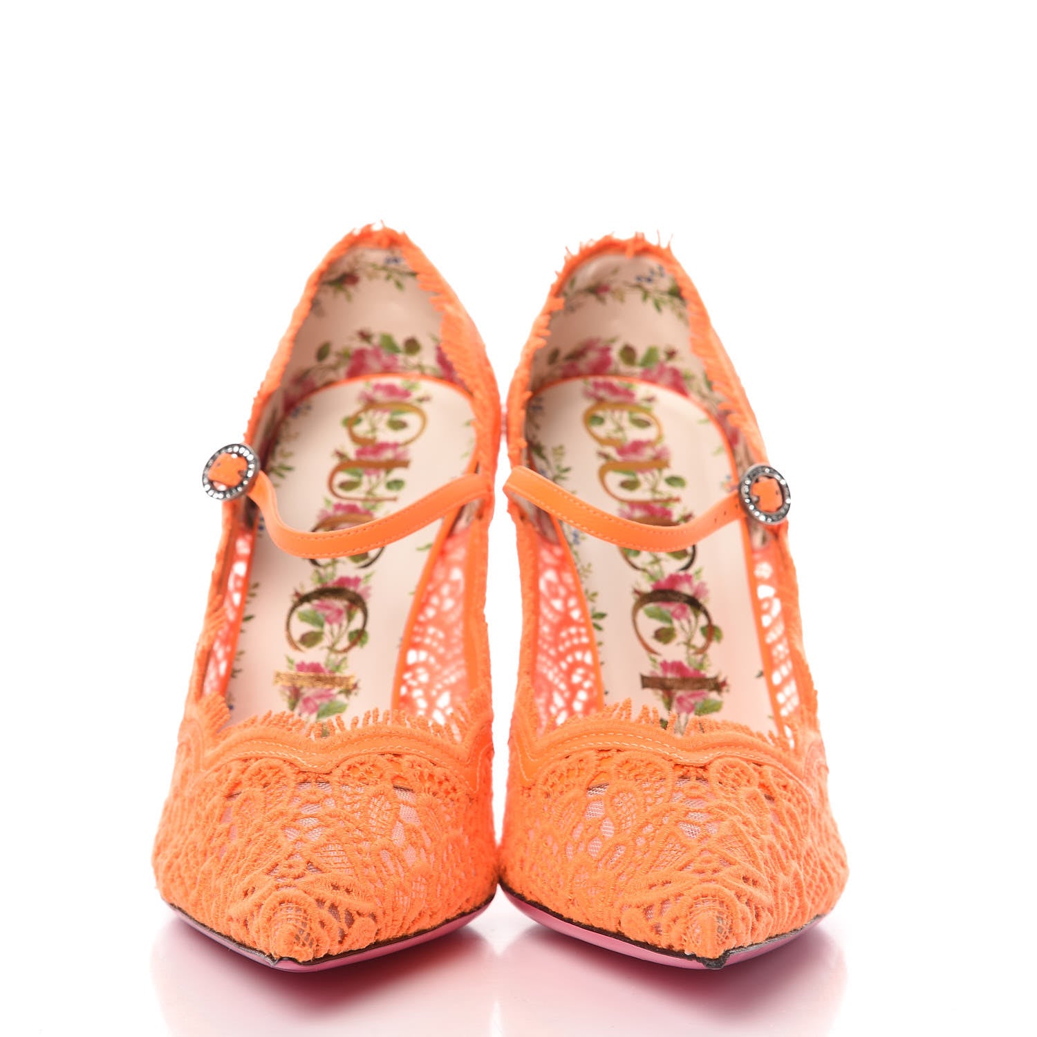 Gucci Lace Pizzo Venice Pumps 38.5 Orange Fluo 2 of 9